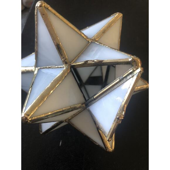 Vtg Stained Glass Moravian Star Hanging Light Holder Hinged Door Missing 1 Panel - Picture 2 of 7